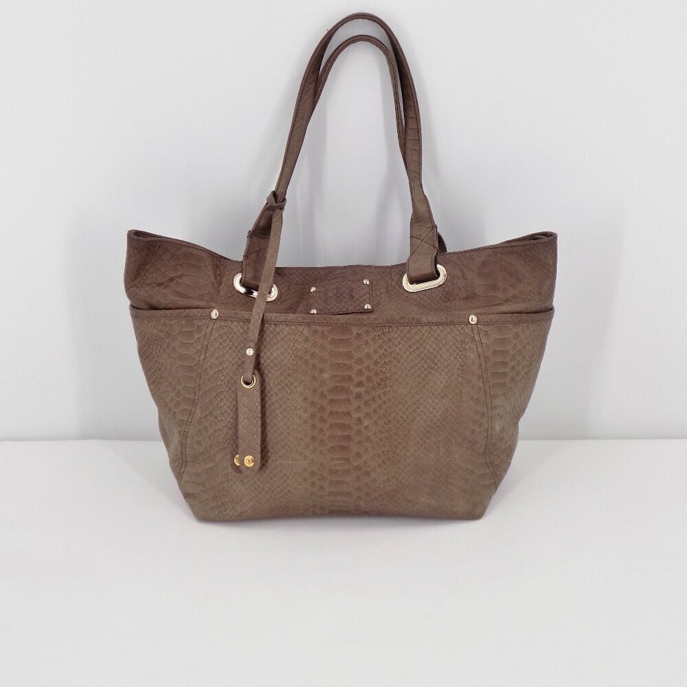 Belen Echandia London Tote Snake Embossed Shoulder Handbag Bag Brown Italy